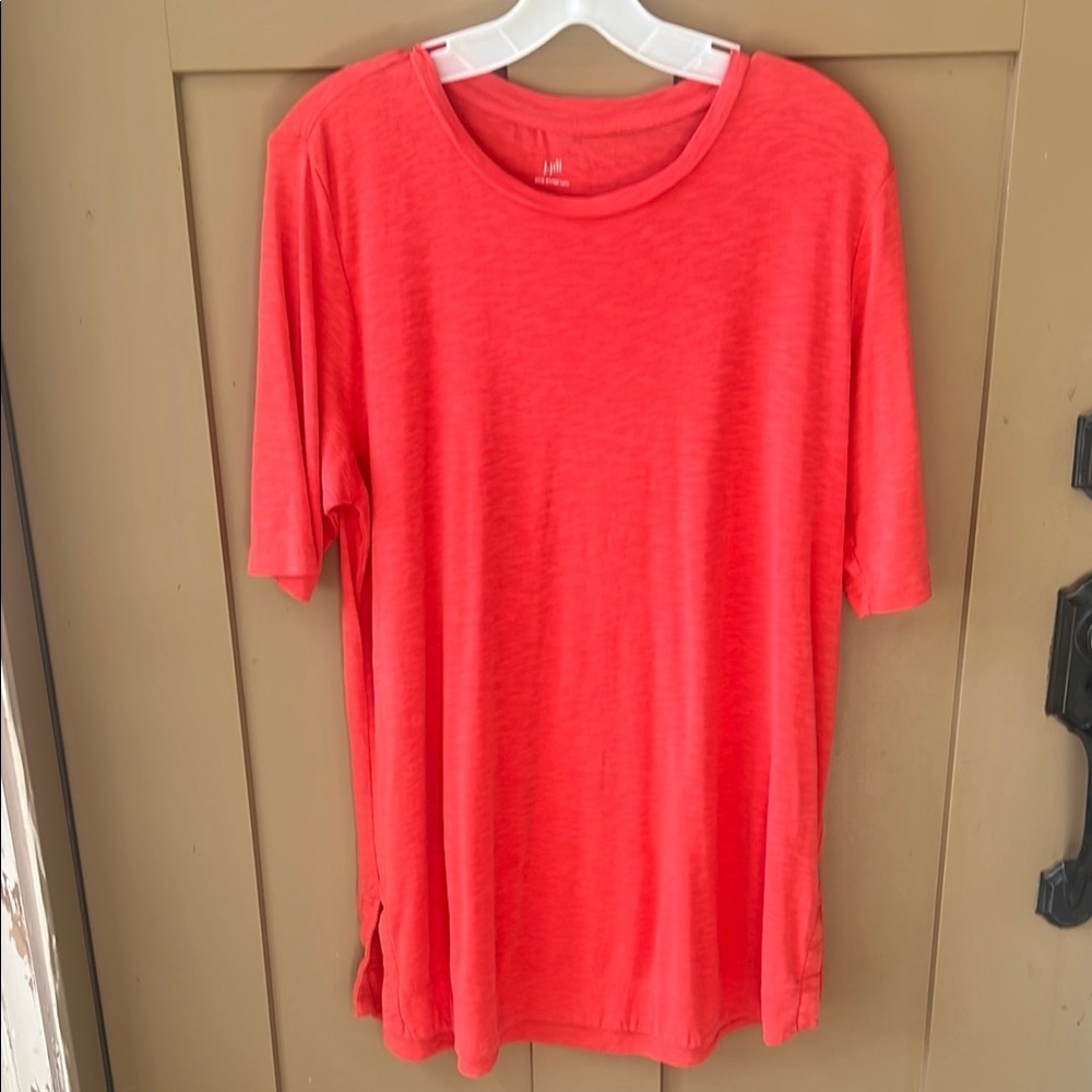 J.Jill Sz L Essential Pima Shirttail Tunic in Orange Coral Slub Pima Cotton - Picture 1 of 7